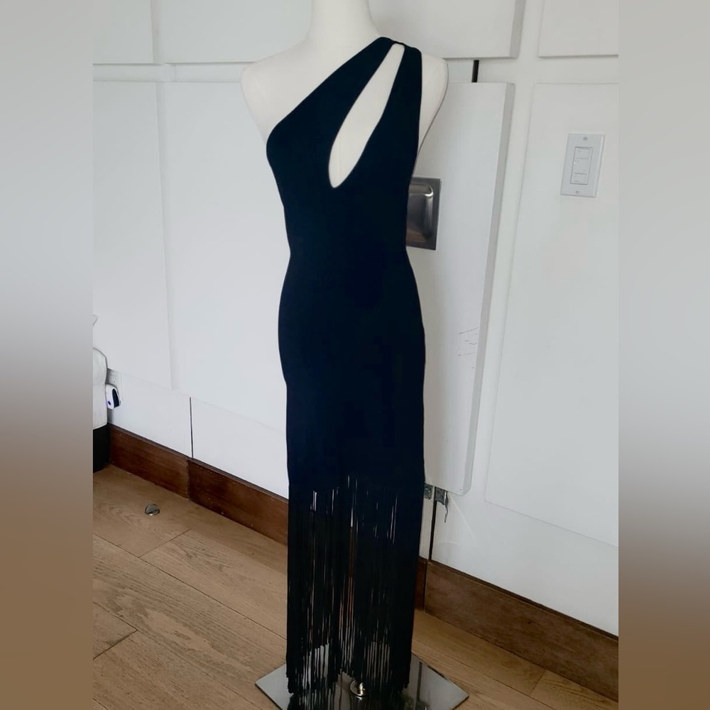 SANDRO ASYMMETRIC FRINGED DRESS (not gold ornament included) size 36 - Picture 2 of 4